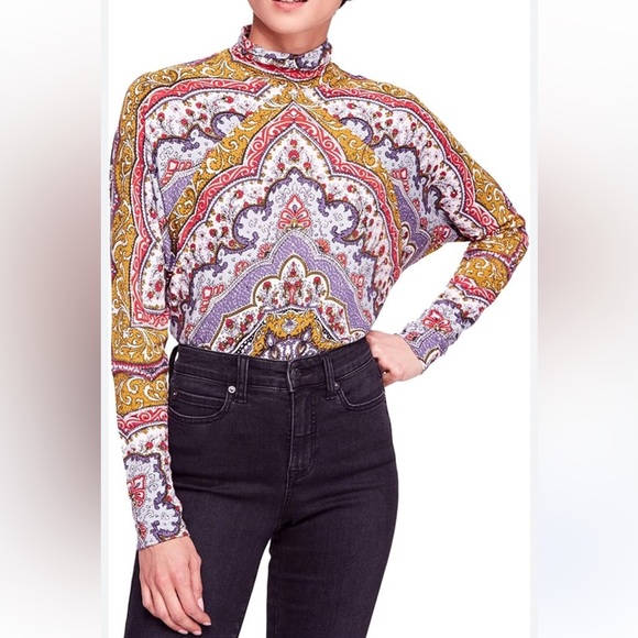 NWT Free People Chase Me Paisley Mock Neck Top - Picture 1 of 5